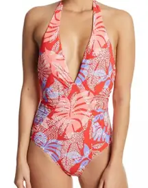 Red Carter One‎ Piece Tropical Leaf Design Size Medium