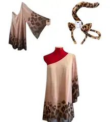 Leopard Print One Shoulder cheetah Dress with ears collar & tail Cat Costume