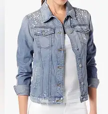 7 for All Mankind Pearl Embellished Distressed Denim Jacket