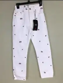 Levis  Women premium 501 cropped White with floral print Jeans Sz. 0 23 x 26