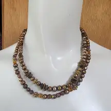 Maya Genuine Copper Pearl, Tiger's Eye Chip, & Crystal Multilayer Necklace