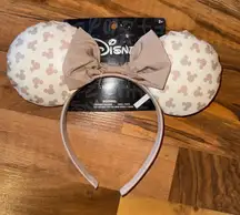 Disney Minnie Mouse Ears Headband Beige Tan Bow Patterned vacation dress up NEW