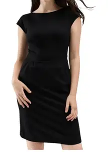 Quince NEW Ultra-Stretch Ponte Cap Sleeve Dress Black