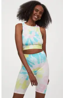 NEW H&M Tie-Dye Ribbed Tank Top & Bike Short Set | Size S