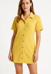 & Other Stories Yellow Button Up Collared Short Sleeve Terry Mini Shirt Dress XS