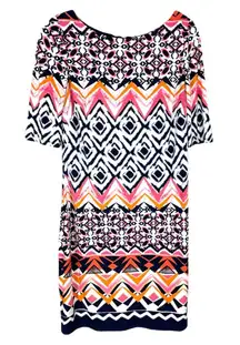 Vince‎ Camuto Size 4 Dress Shift Pink Navy Boat Neck Lined Stretch Knee 1511