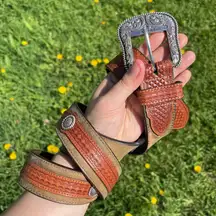 Brown Tan Tooled Leather Western 2007 Limited Edition Large Buckle Belt