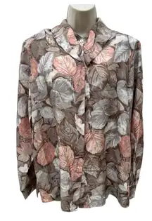 Vintage 90s Willow Ridge 100% Silk Leaf Print Button Up Women's Size Large‎