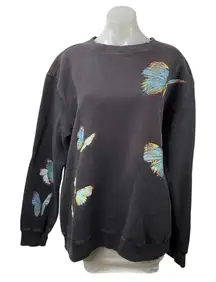 Coney Island Picnic Women Dark Gray Butterfly Long Sleeve Sweatshirt Top Size OS