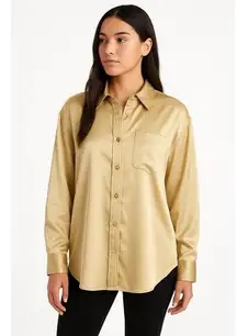 Abercrombie & Fitch Oversized Gold Satin Long Sleeve Button Down Blouse Size S