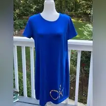 CALVIN KLEIN women`s T shirt Dress Big CK Logo T-shirt dress Royal Blue Sz M