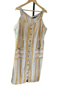 Mlle Gabrielle womens summer dress size 1X yellow stripe sleeveless button front