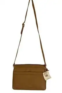 Giani Bernini  Crossbody Purse Leather Taupe Exterior Interior Pockets Zip NWT