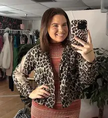 On The Road Leopard Print Crop Long Sleeve Top Tan Size XS