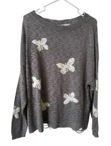 Cato Charcoal Butterfly Women's Sweatshirt Raw Hem