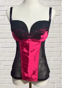 Cacique Black Pink Lace Bustier Corset Top Boning Plus Size 14/16 Whimsigoth