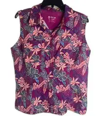 Reel Legends Purple Floral Sleeveless Button Front Mariner Top Size‎ PL