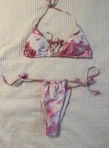 Pink White Tie Dye Bikini Large String Sexy Miami Beach Pool Swim