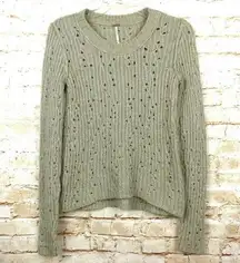 Free People Beige Loose Knit Pullover Sweater Crew Neck Acrylic/Wool Blend XS