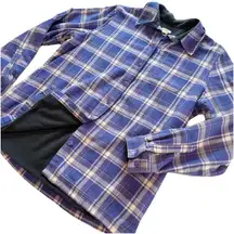 LL Bean Fleece Lined Flannel Purple Plaid Shirt Jacket Shacket MEDIUM