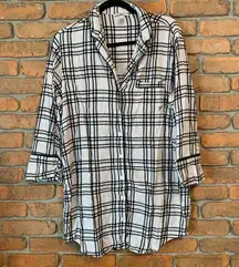 VS‎ Victoria's Secret Plaid Flannel Sleep Dress Button Front Long Sleeve Pink M