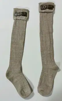 Muk Luks Beige Tan Knit Knee-High Buckle Winter Boots Socks Hosiery Lingerie ✨