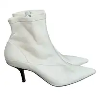 Celine Paris Women's White Leather Ankle Heel Boots Size 5.5 (36) Pointed Toe