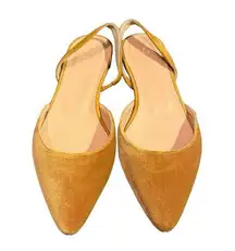 J. Crew Pointed Toe Yellow Velvet Slingback Flats size 6.5