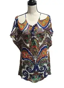 NWT Trina Turk Pacific Paisley cold shoulder swimsuit coverup