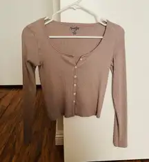 John Galt Dusty Lavender Button Up Long Sleeve Crop Top