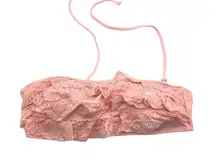 Extre Bikini Top Ruffle Tiered Lace Halter Removable Cups Pink XL