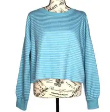 Flirtitude Active SMALL Lightweight Blue Striped Raw Hem Cropped Sweatshirt