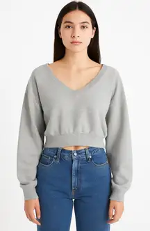 Urban Outfitters Gray V-Neck Oversized Cropped Sweatshirt Size S