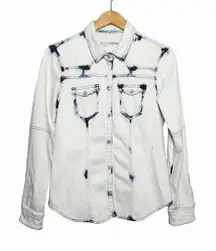 Teleria Zed Womens Handmade Denim Shirt Jacket 46 L Tie Dye Bleach Wash Italy