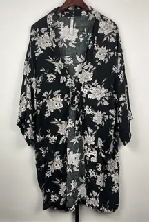 Spiritual Gangster Black White Floral Tie‎ Front Swim Maya Kimono Robe OS