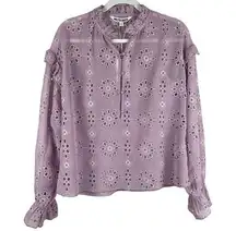 Walter Baker Violet Semi-Sheer Pull‎ Over Ruffled Eyelet Tracey Top Size Small