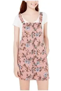 Love, Fire Light Pink Floral Button Down Overall Dress M