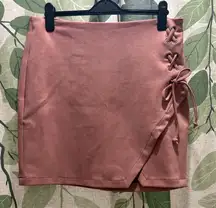 Hem & Thread Mauve Pencil Skirt with Lace-Up Detail