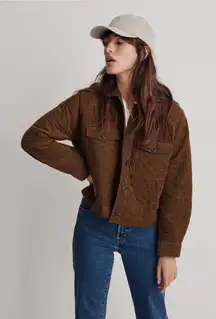 Madewell Quilted Corduroy Crop Shirt-Jacket in Golden Spinach