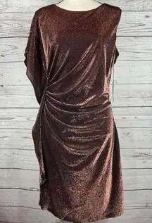 VINCE CAMUTO SZ 6 Bodycon Dress Metallic Glitter Knit Ruched Stretch Scoop Neck