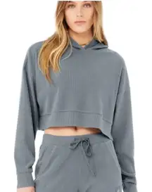 Alo Yoga Ribbed Cropped Oversized Steel Gray Heather Long Sleeve Hoodie Casual S
