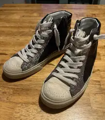 SHU SHOP Rooney High Top Black Snake Print Glitter Star Suede Sneakers Size 6