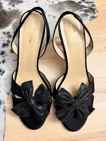 KATE SPADE Black Glitter Bow Slingback Heels‎ Size 10