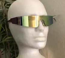 Unisex Trendy Rimless Futuristic Rave Trendy Shades Y2k Shield Flat Top Fashion Eyeglasses Multicolored Silver Tone Grunge Punk Avant Garde