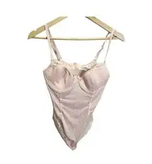 NWT Forever 21 Women's Pink Lace Satin Lingerie Bodysuit, Sz L Padded Underwire