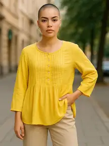 Denim & Supply Women's Cottagecore Size X Large Yellow Pintuck Peasant Blouse