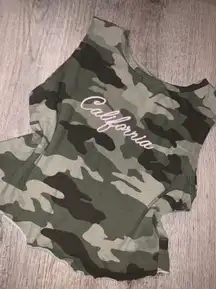 Garage - Camo Crop Top with baby pink embroidered “California”!