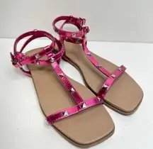 14th & Union Sandals Womens Size 6.5 Finley Metallic Pink Studded Detail