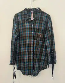Savage X Fenty TIED UP TARTAN PJ RAW HEM SLEEP SHIRT Streetwear Comfy Medium