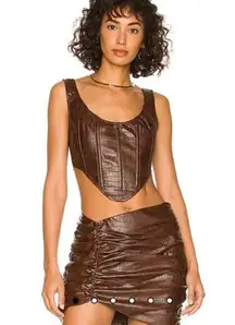 NEW By.DYLN Revolve Lias Corset Addy skirt chocolate brown crocodile leather Set